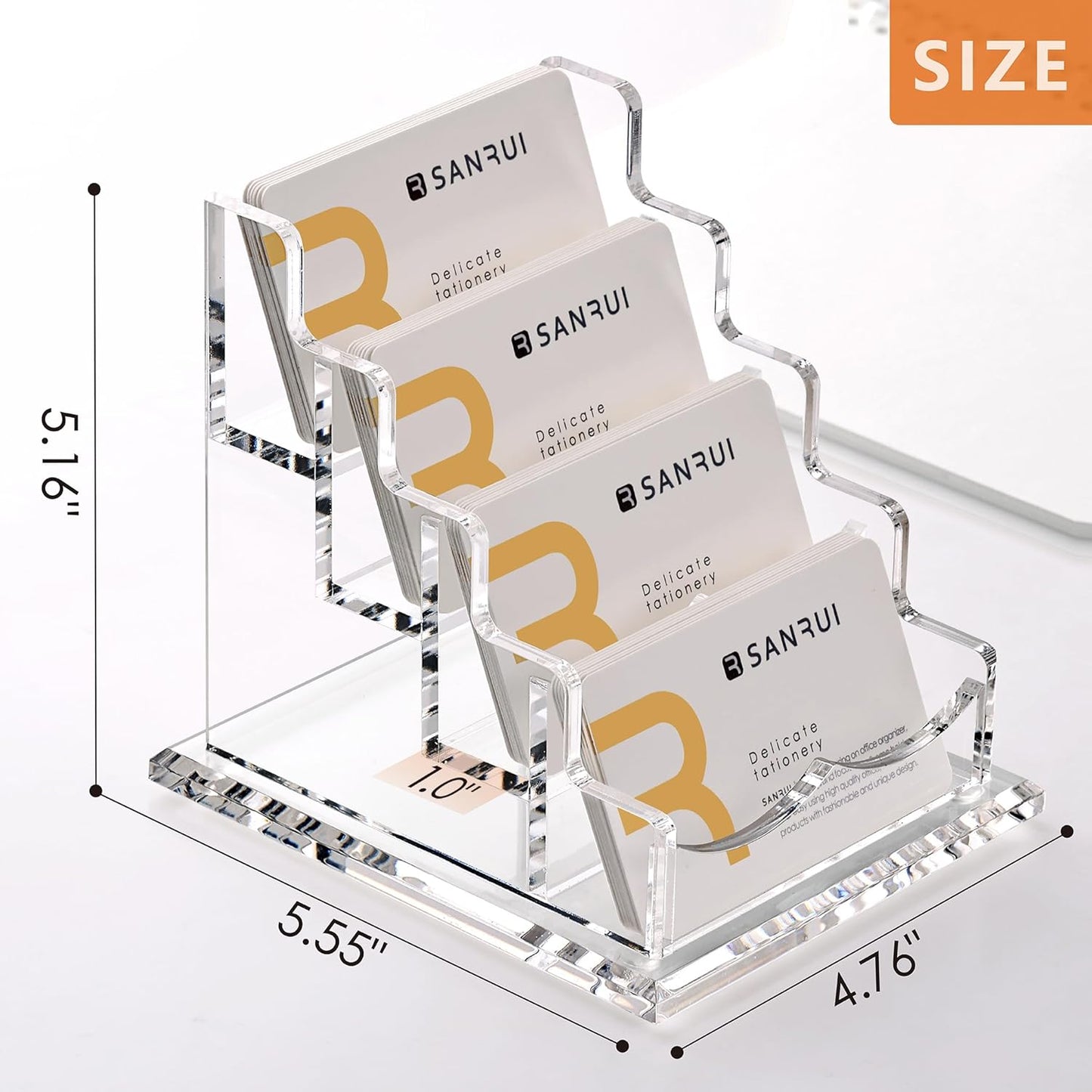 SANRUI Clear Acrylic Business Card Holder for Desk Display Stand Holders Organizer Rack , 4 Tier 4 Pocket , Holds 200 cards
