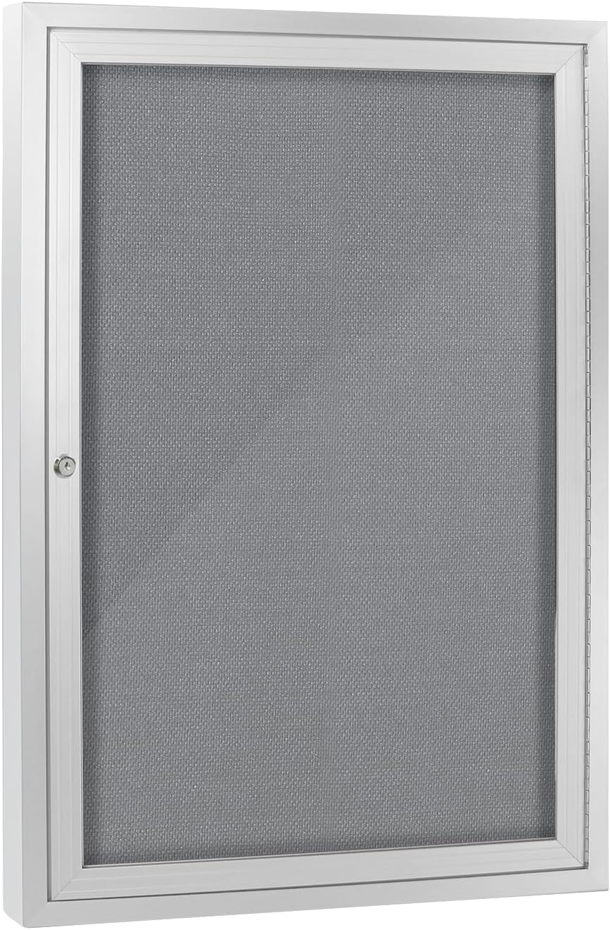 Enclosed Bulletin Board with Locking Door, Outdoor Bulletin Board Weatherproof, Lockable Display Case for Home, Office, and Community Use(23.6“L x 35.4" W Gray)
