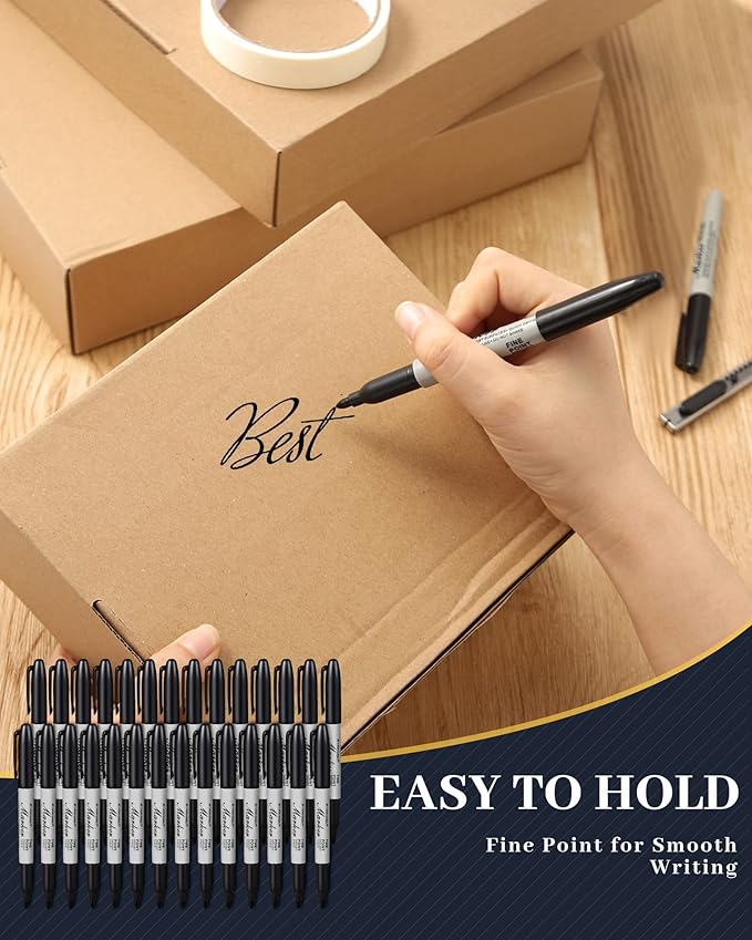 Thenshop 400 Pack Permanent Markers Bulk Black Permanent Marker Set Fine Point Pens Work on Wood, Metal, Stone, Glass