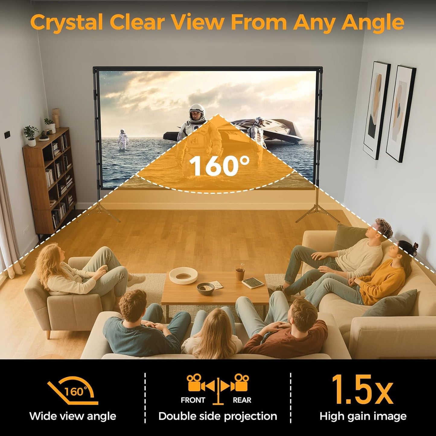 Outdoor Projector Screen with Stand: VOOPVOR 120 inch Portable Projector Screen Indoor - Upgraded Movie Screen 16:9 4K HD - Wrinkle-Free Lightweight Projection Screen with Carry Bag for Backyard Night
