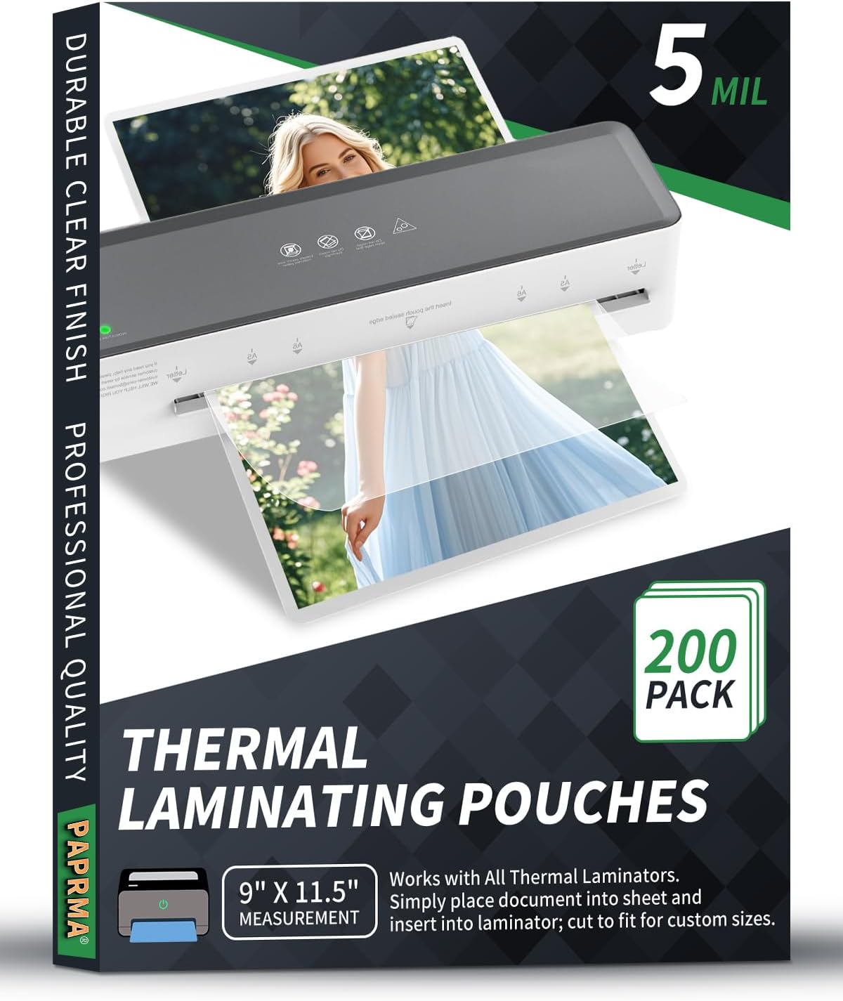 5 Mil Thermal Laminating Sheets 200 Packs, 9” x 11.5” Clear Laminating Pouches Holds 8.5 x 11 Inch Sheet Lamination Plastic Paper for Laminator, School Office Supplies Laminate