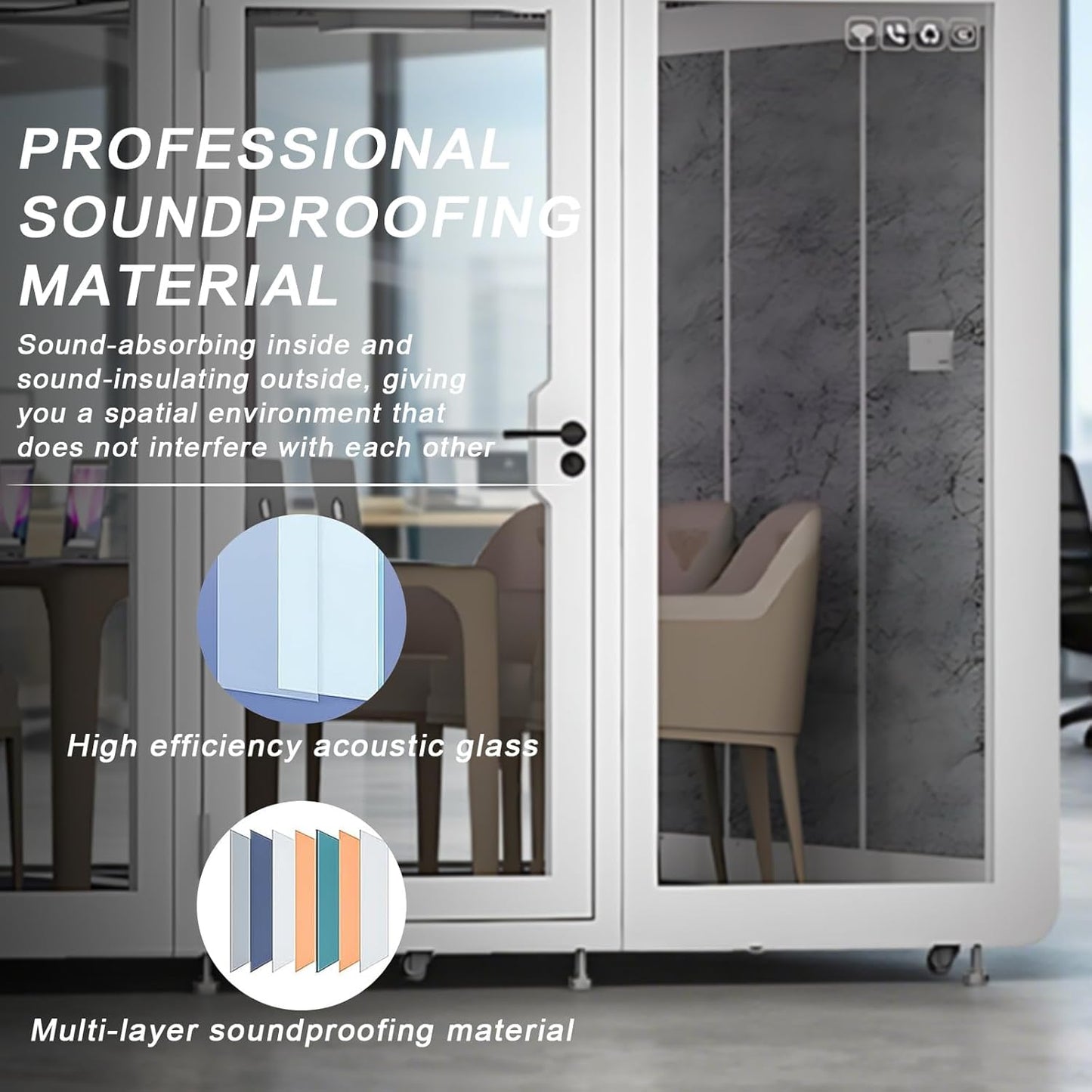 Office Sound Booth with Audio Privacy - Large Soundproof Room with Pulleys and Feet,Soundproof Room with Light,Ventilation,Socket for Meetings,Report Presentations (White)