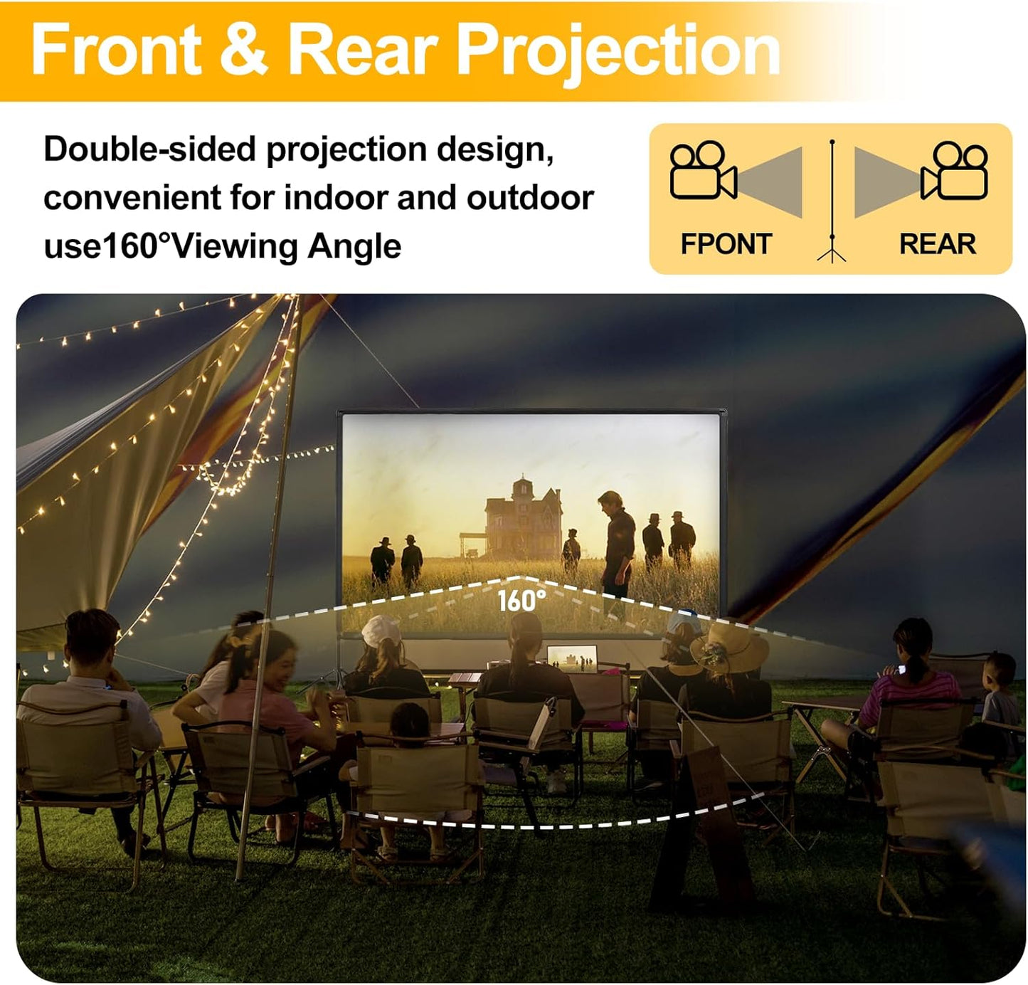 Outdoor Projector Screen with Stand, 120 inch Portable Projector Screen Stand with Elastic Rope Bar, Indoor 16:9 4K HD Wrinkle-Free Front Rear Projection Screen with Carry Bag for Movie Night Camping