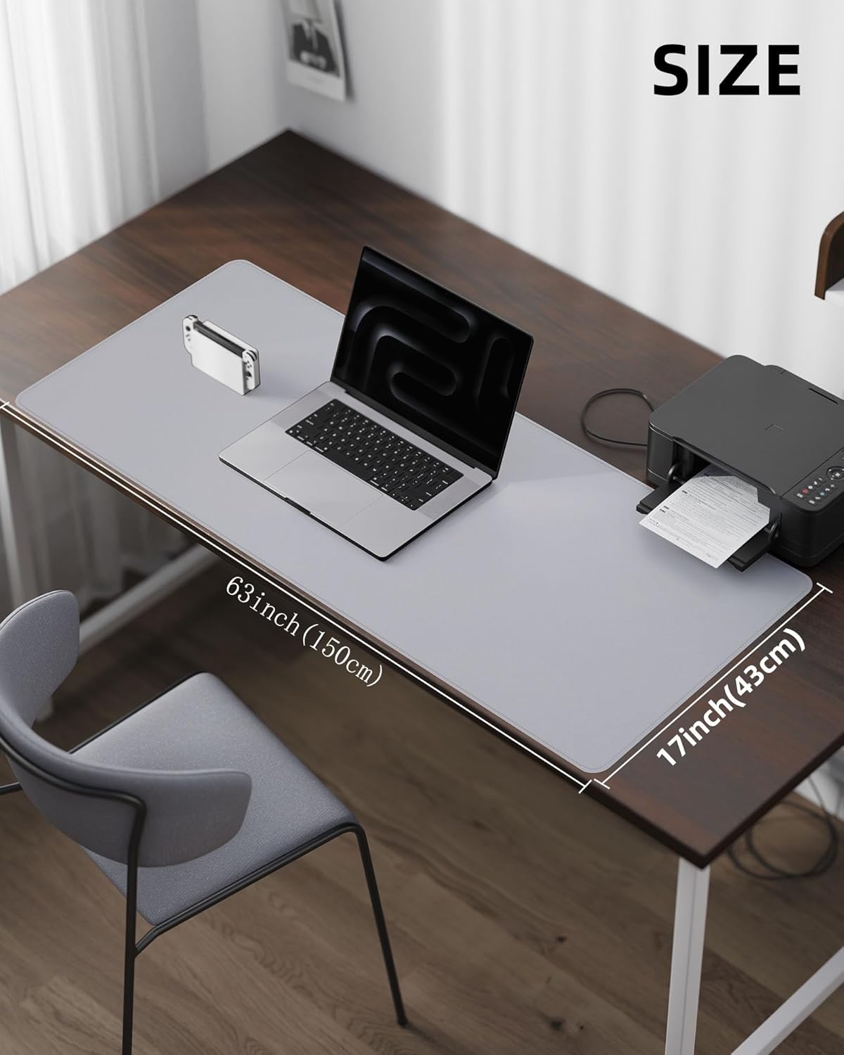 Extra Large Desk Mat 63"x17" - Non-Slip Office Desk Pad for Home & Work, Waterproof Keyboard Mouse Pad, Oversized Desk Protector for Laptop & Gaming (Light Grey)