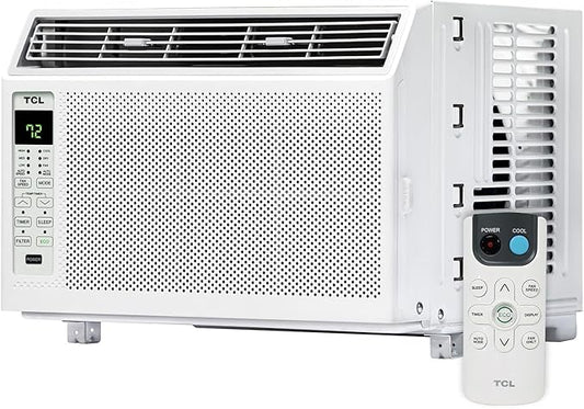TCL H6W23W 6,000, 115V, AC for Rooms Unit 6000 BTU Window Air Conditioner, Fan & Dehumidifier, 250 Sq. Ft, Remote Control, Easy-to-Use, Reusable Filter, White