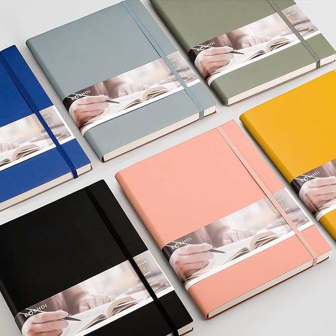 EMSHOI College Ruled Composition Notebook - Large B5 Notebook Lined Journal Leather with Free Sticky Notes, 204 Numbered Pages,100gsm Thick Lined Paper, Softcover, 7.5"x10"-Green