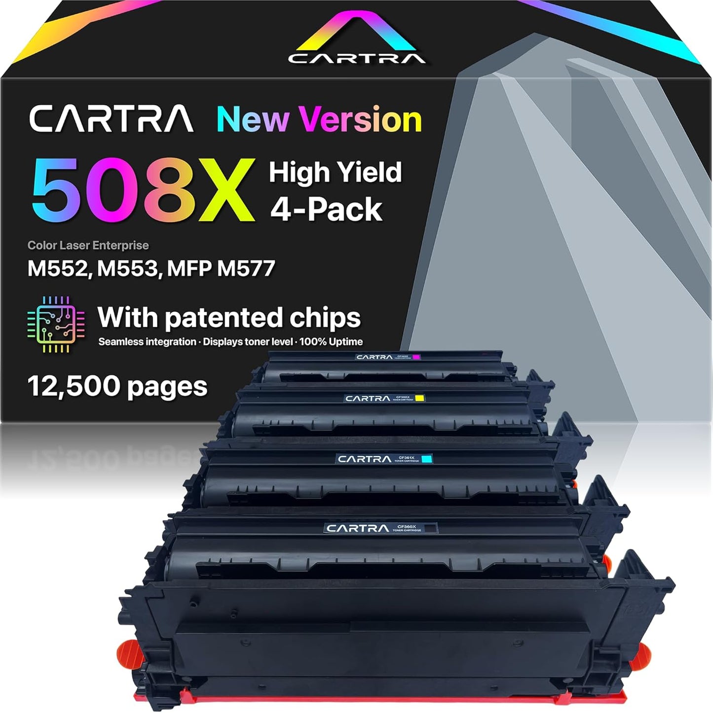 508X 508A Toner Cartridges 4 Pack, Compatible Replacement for HP 508X, HP 508A Cyan Magenta Black Yellow Ink Cartridges for HP Printers, Work with HP Color Laser Printer M553 M577, Flow MFP M577