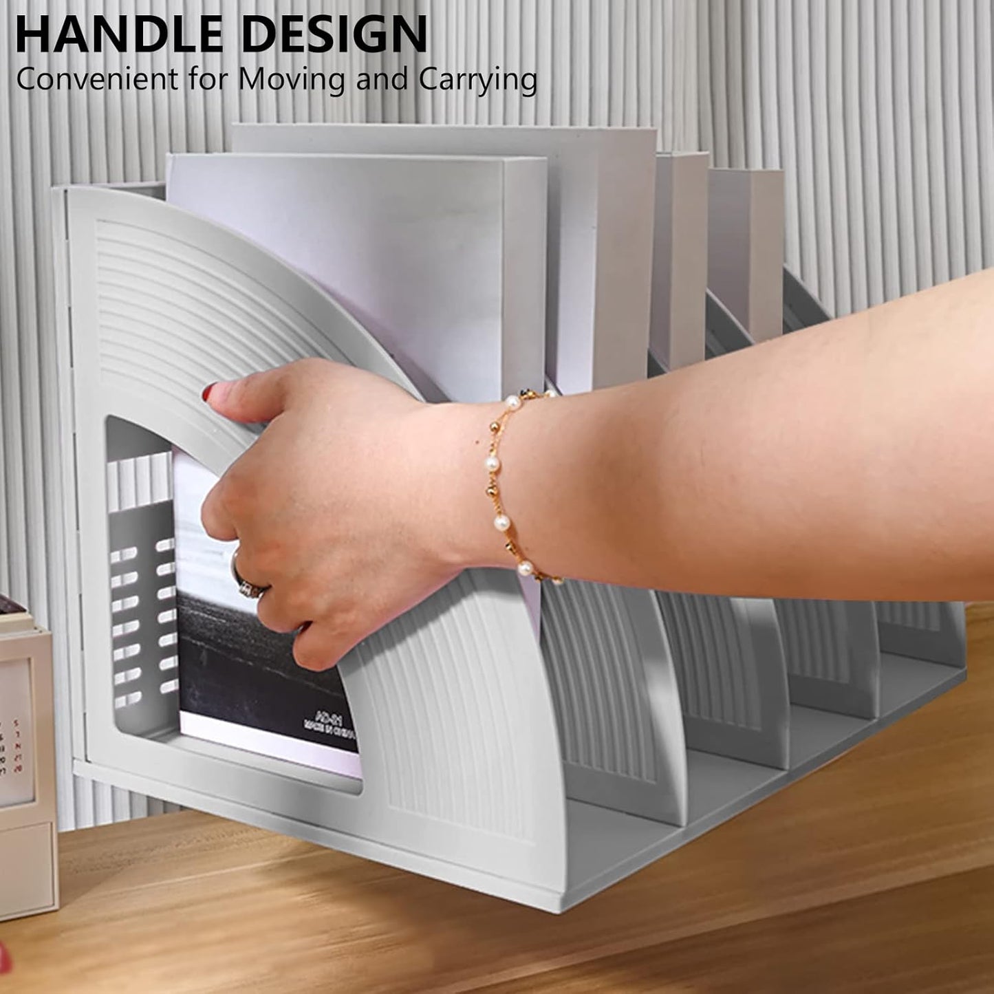 SAYEEC File Holder Storage Folder 4 Compartment Standing Desktop Hollow Organizer Files Shelf Plastic Notebook Magazine for Office School Home Supplier Students (Random Light Gray OR Blue)