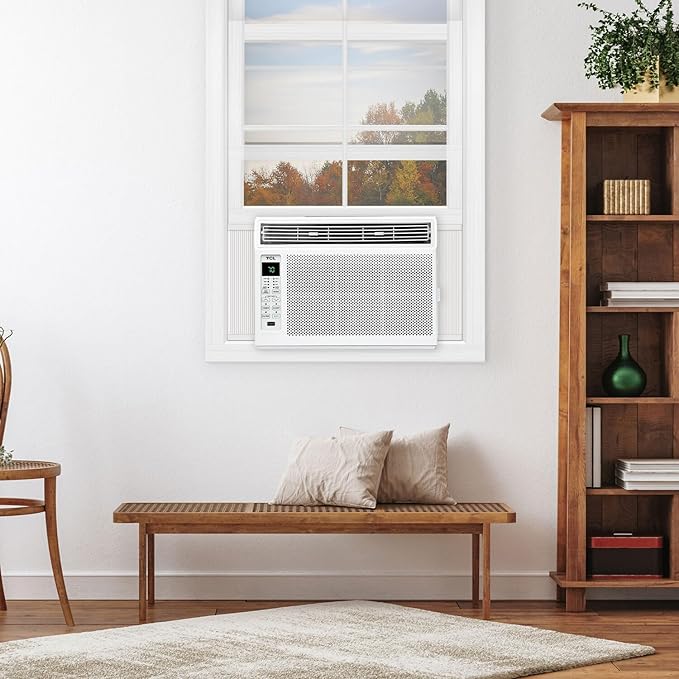 TCL H6W23W 6,000, 115V, AC for Rooms Unit 6000 BTU Window Air Conditioner, Fan & Dehumidifier, 250 Sq. Ft, Remote Control, Easy-to-Use, Reusable Filter, White