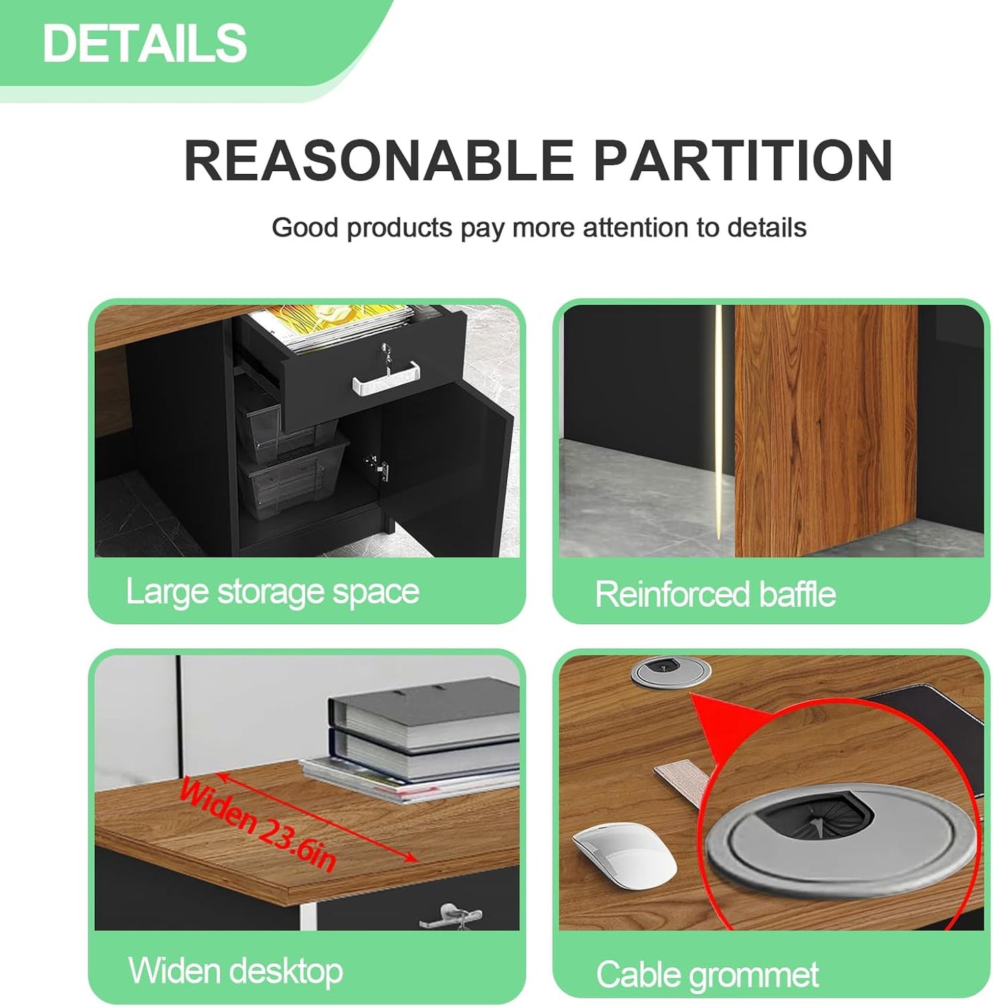 Modern Reception Desk with Counter and Drawer Office Front Desk with Cabinet Wooden Commercial Reception Table Checkout Counter for Retail Salon Lobby Black and Wood Left 71inch/180cm