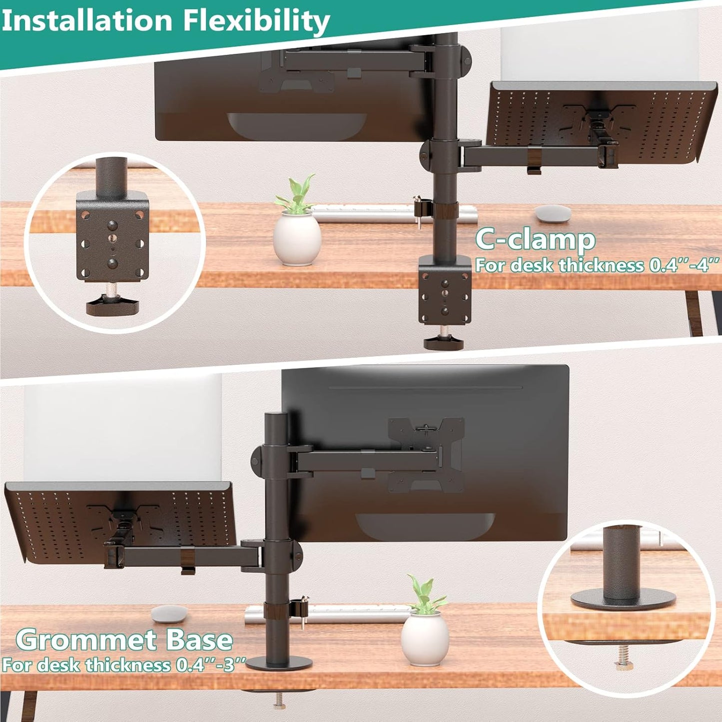WALI Laptop and Monitor Stand, Fully Adjustable Monitor Mount and Laptop Tray for 1 Notebook up to 17 inch and 1 Screen up to 27 inch, 22 lbs, Weight Capacity (M001LP), Black
