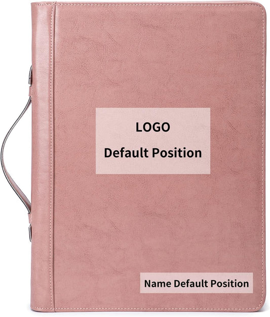 Personalized Vegan Leather Portfolio 3 Ring Binder with Clipboard, Hidden Handle, Custom 8.5 x 11 Zip Padfolio, Business Professional Organizer for Women, Pink