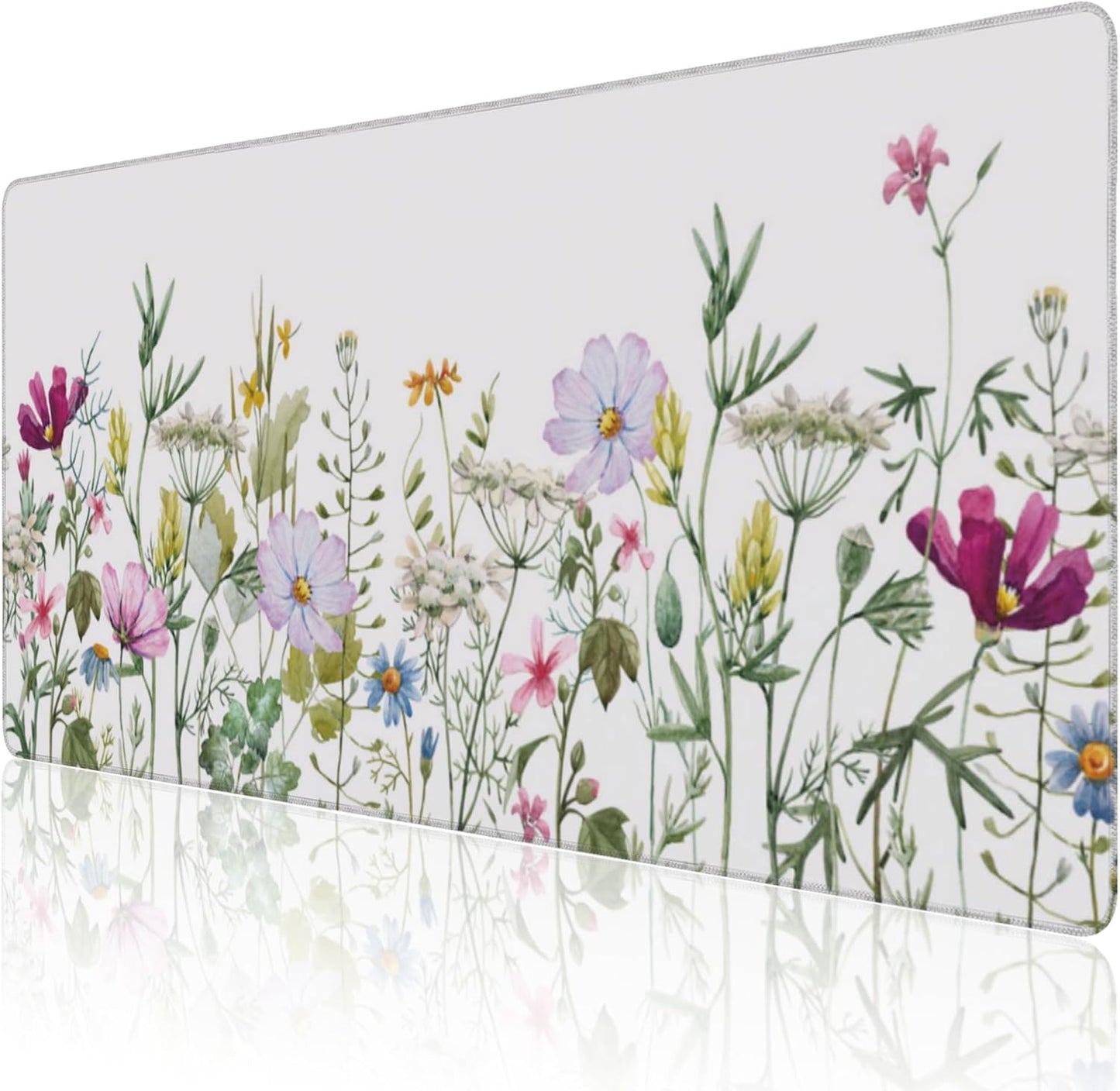 Desk Mat, Vintage Watercolor Flowers Extended Large Gaming Mouse Pad for Desk XXL, Non-Slip Rubber Base Stitched Edges Long Computer Keyboard Desk Pad Mouse Mat for Home Office Gaming 35.4"X15.7"
