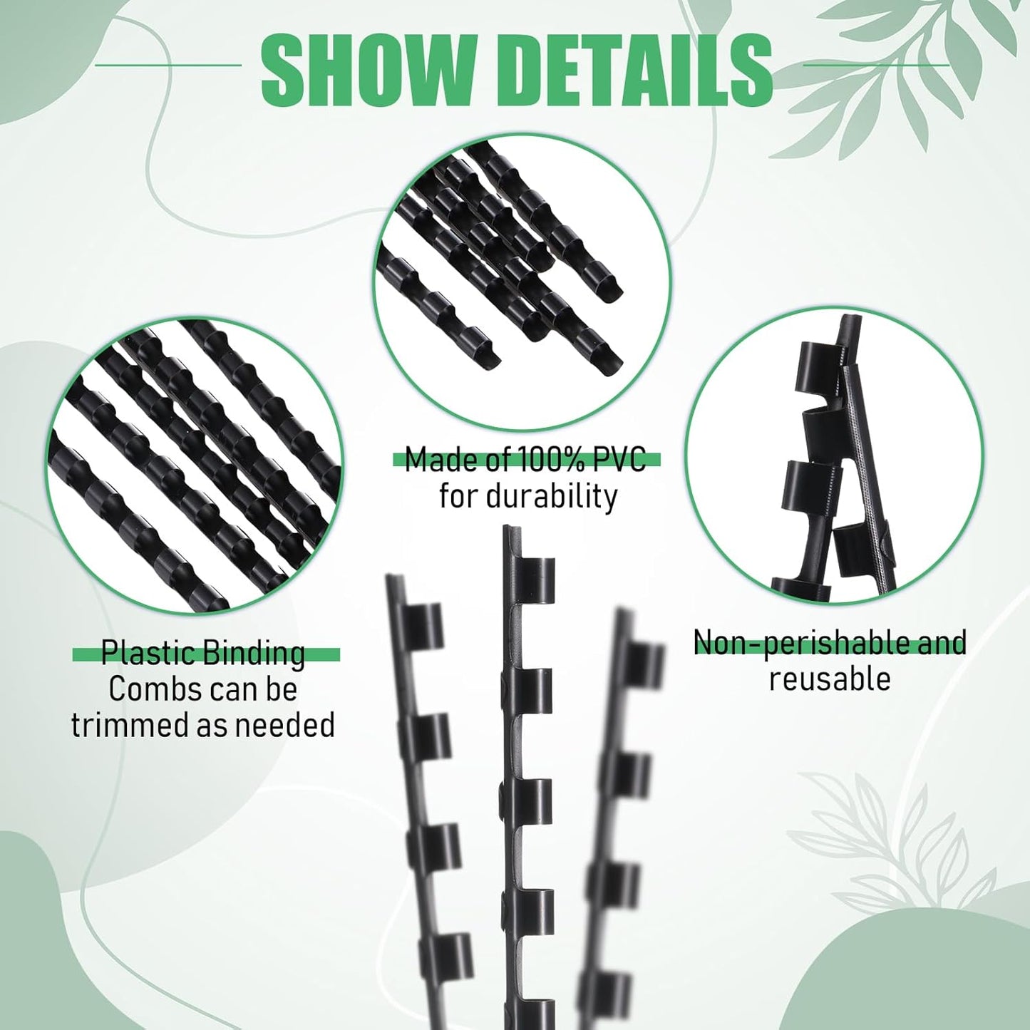 Maitys 300 Pcs Plastic Binding Combs Bulk 19 Ring Comb Spines Letter Size Spiral Binding for Notebook Calendar Picture(1/4 Inch,Black)