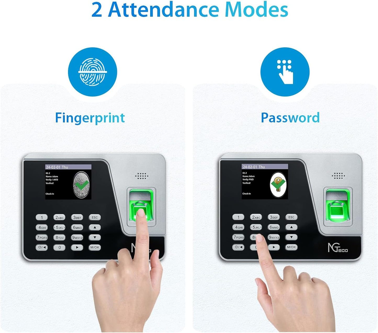 NGTeco Standalone Time Clock, Fingerprint & PIN Time Clocks for Employees Small Business Without WiFi & Software, Clock in and Out Machine for Employees, No Monthly Fee