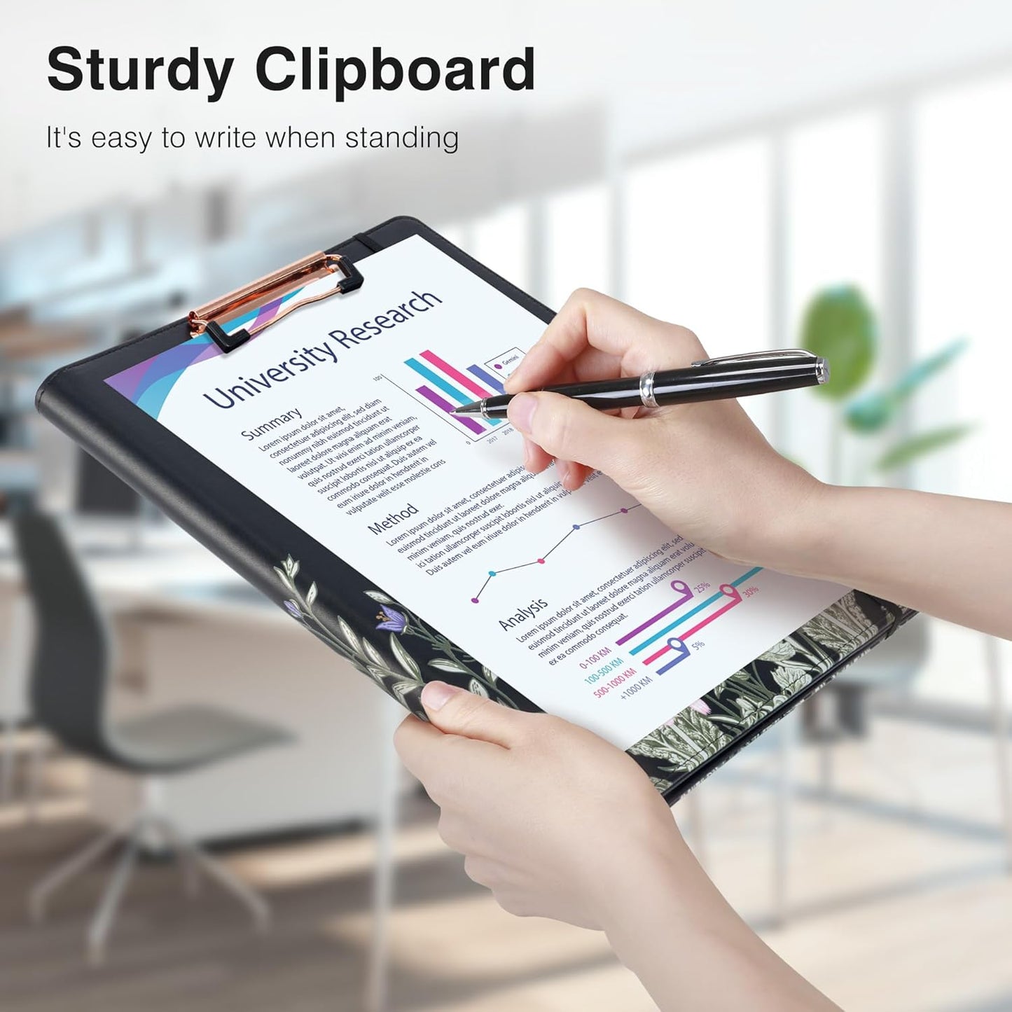 Ospelelf Foldable Leather Clipboard Padfolio with Notepad 8.5 x 11, Business Clipboard Portfolio Organizer, Flowers