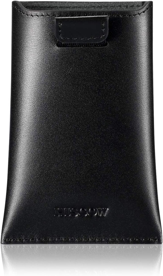HISCOW Business Card Holder with Flap for Dispensing Cards - Italian Calfskin (Black)