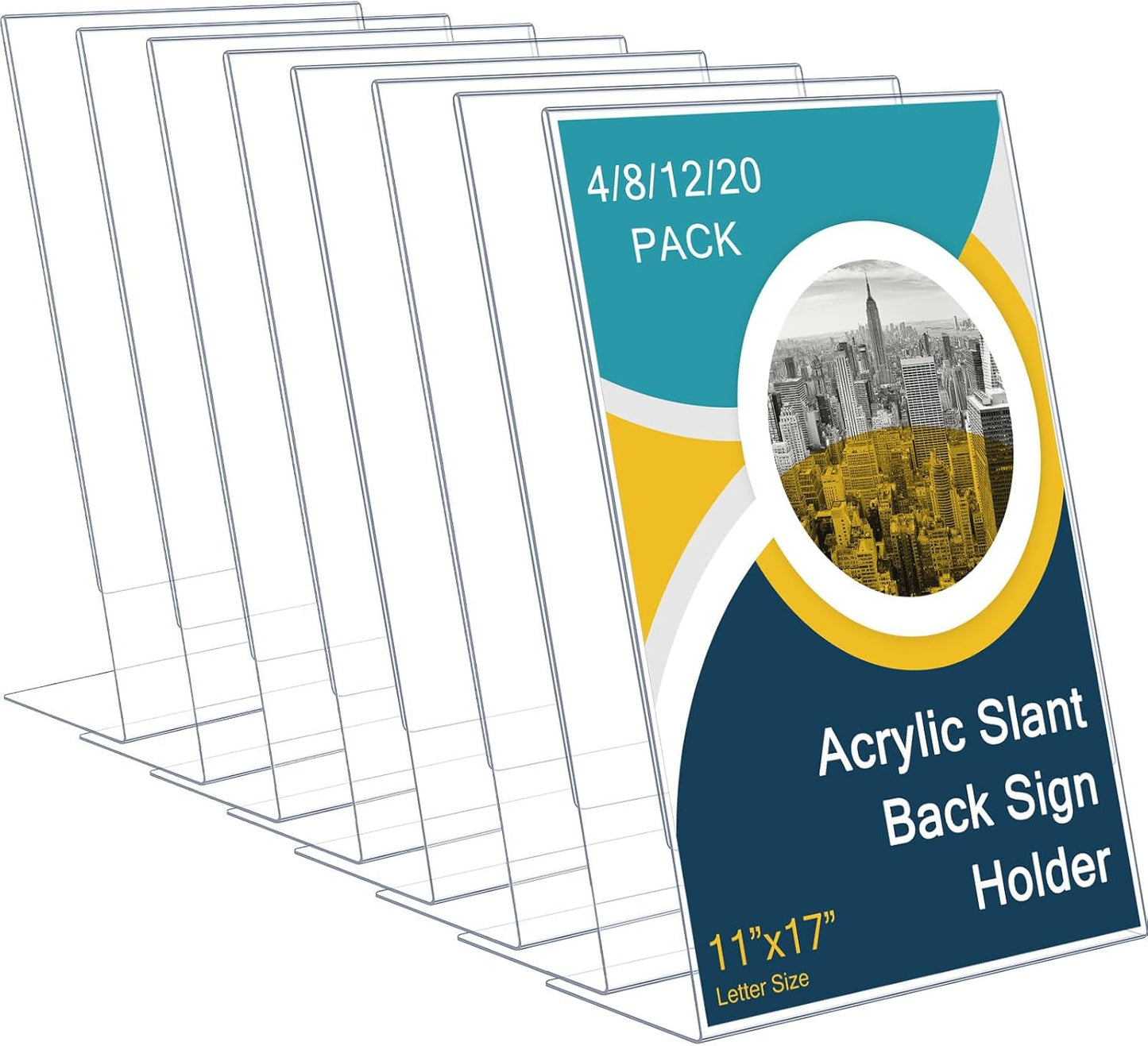 Qilery 8 Pcs 11 x 17 Inch Acrylic Sign Holder Clear Display Stand Frame Table Top Slant Back Plastic Sign Holder Flyer Document for Menu Workers Teachers Office School Desktop