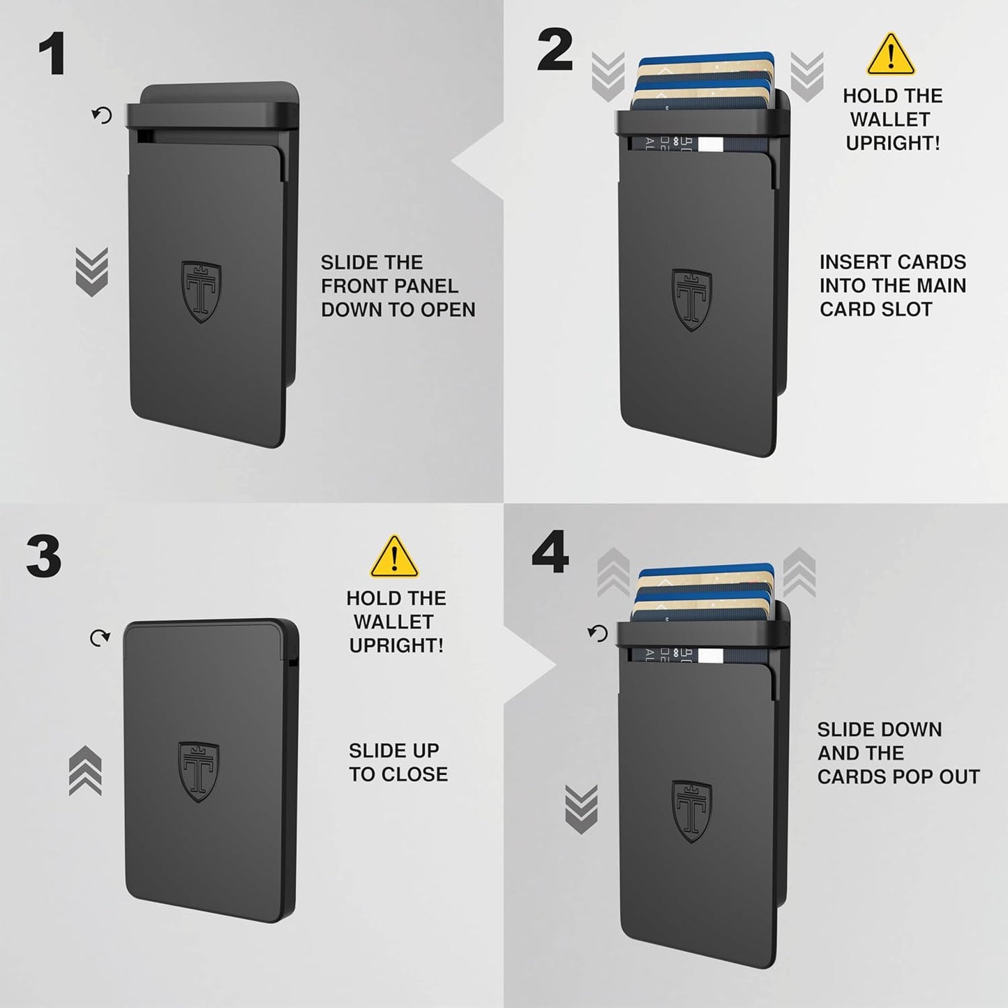 TRAVANDO SLYDE Aluminum Card Holder - RFID Blocking Slim Wallet for Men with Money Clip – Holds Up to 6 Cards – RFID Protected Credit Card Mens Wallet (Black)