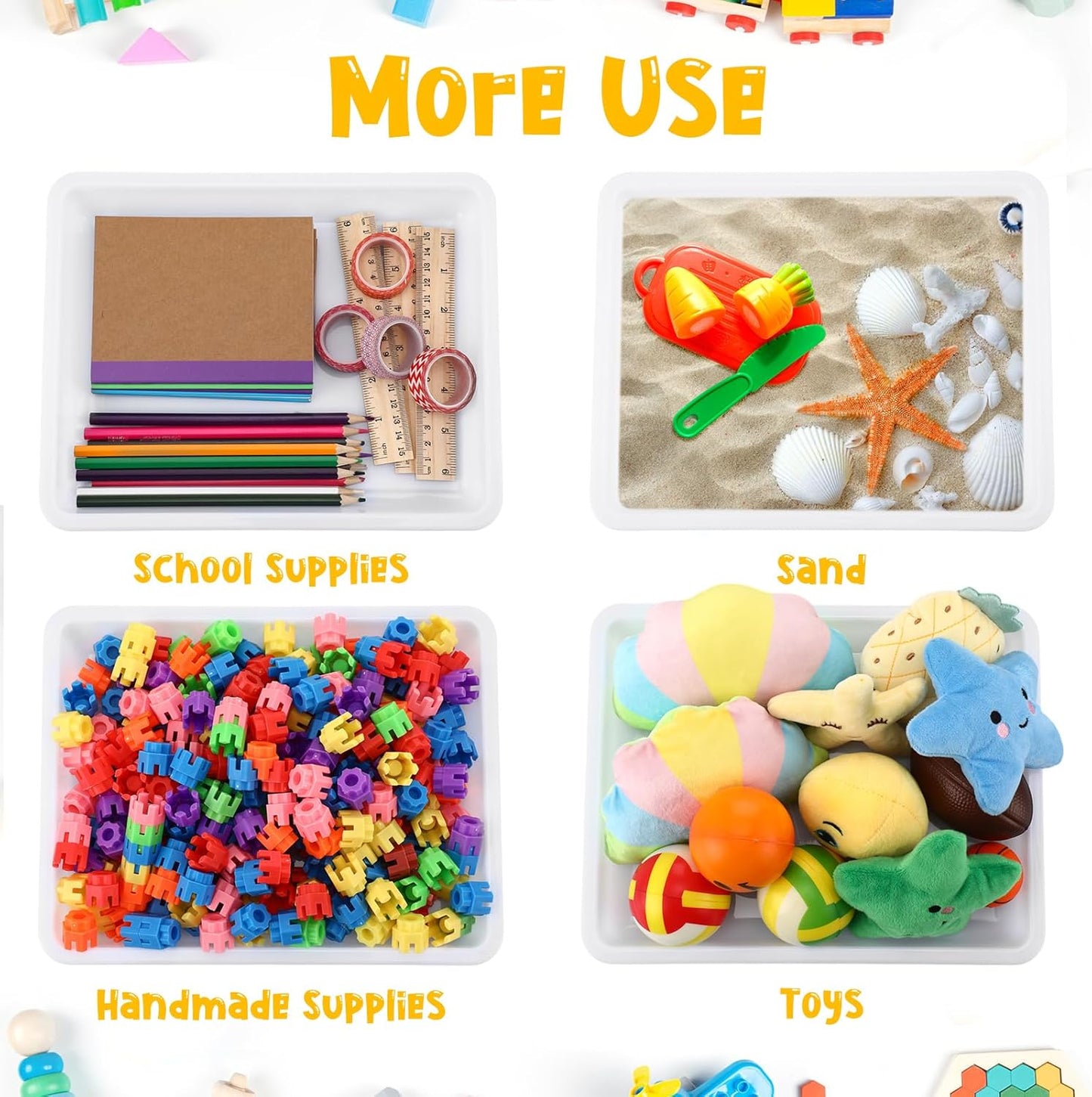 Maitys 24 Pcs Plastic Art Trays 11 x 8.7 x 1 Inch Activity Craft Tray Organizer Serving Tray Stackable Storage Sand Trays for School Painting Beads Crafts DIY Projects(White)