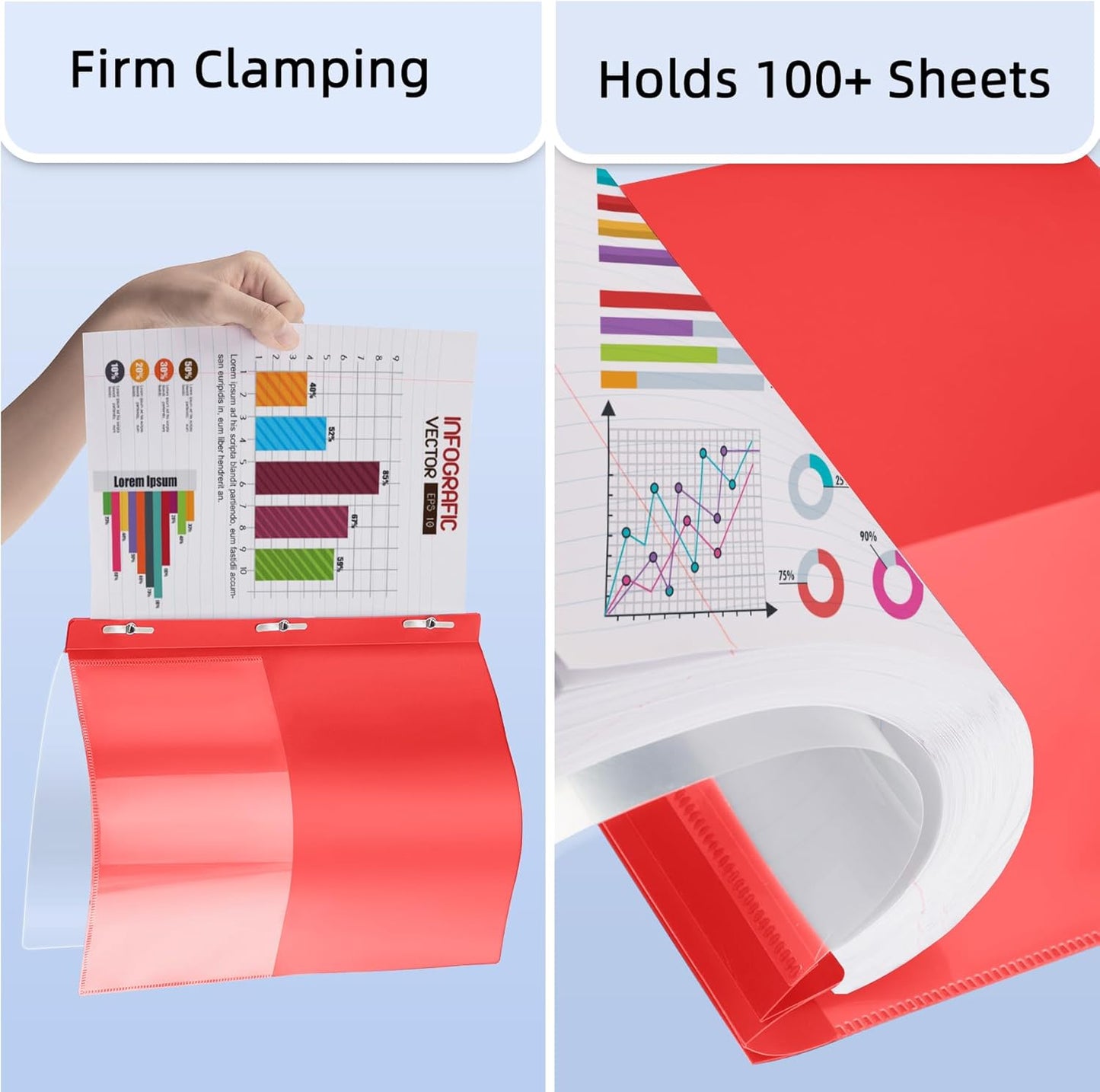 HAUTOCO 12 Pack Plastic Report Covers with 3-Prong Fasteners Clear Front Presentation Folders Resume Folders for 8.5x11 Letter Size Paper, Document Report Cover for School Office Business, Red