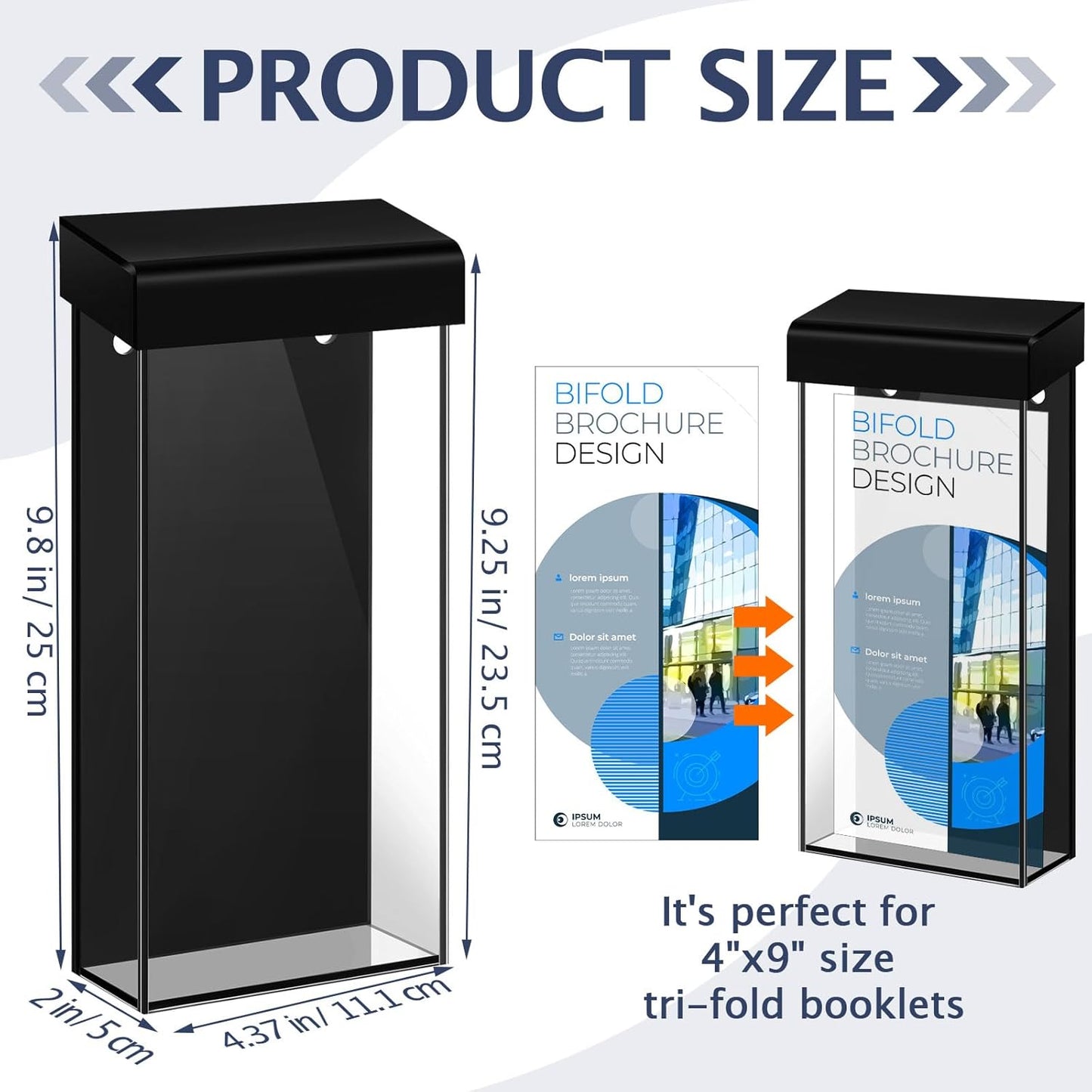 Remerry 2 Pcs Acrylic Outdoor Brochure Holder 4 x 9 Inch Waterproof Wall Mount Literature Box with Black Lid Clear Pamphlet Holder with Screws for Flyer Display Map Menu Envelope