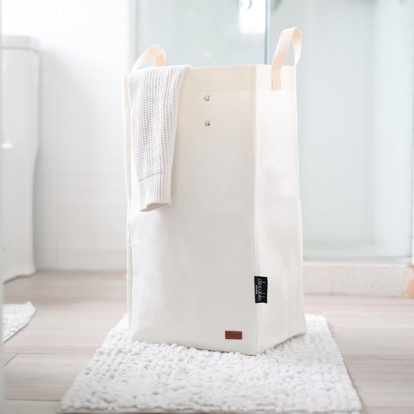 Deeablo New York - Sustainable Reusable Indoor Recycling Bin for Kitchen, Multipurpose Recycle Bin, Large Recycling Bins for Home, Washable Paper Bag for Recycling (White)