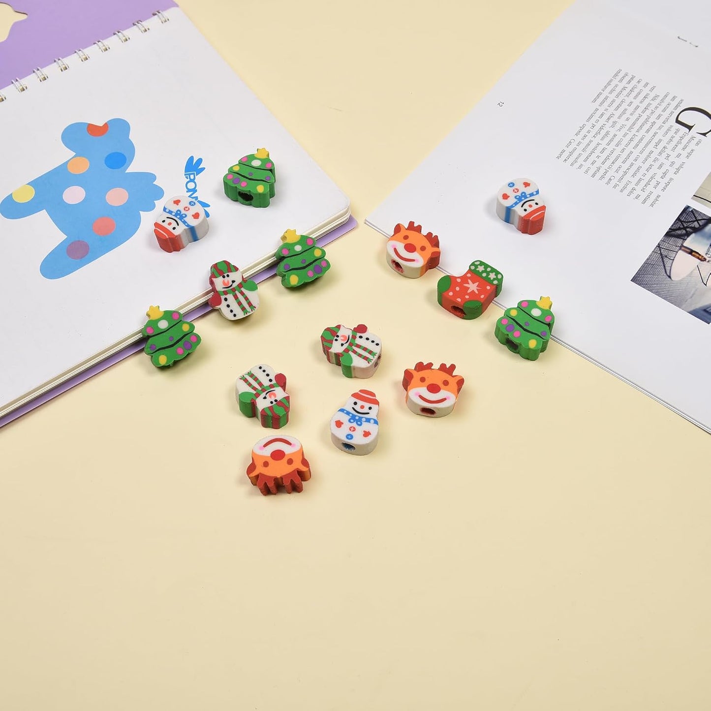 42Pcs Christmas Eraser Toppers for Kids Boys Girls, Mini Christmas Eraser Tops Bulk for Stockings Stuffers