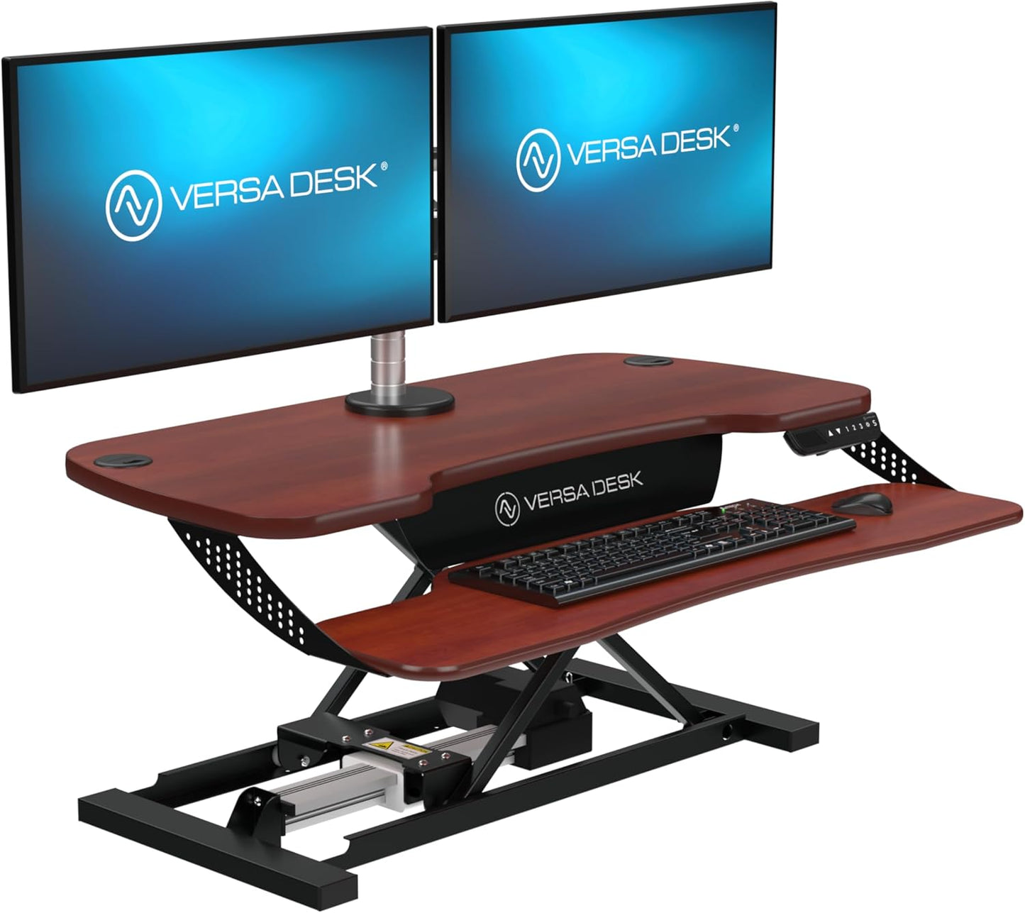 VERSADESK® PowerPro™ Elite 36” x 24" – App Controlled Electric Standing Desk Converter w/USB Charging Port. Raises up to 20”. Fully Assembled – Includes LED Lights. Supports 80 lbs. – Cherry