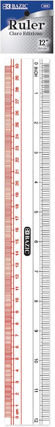 BAZIC Plastic Clear Ruler 12" (30cm), Inches Centimeter Metric Measuring Drafting Rulers, for Students School Supplies, 24-Pack
