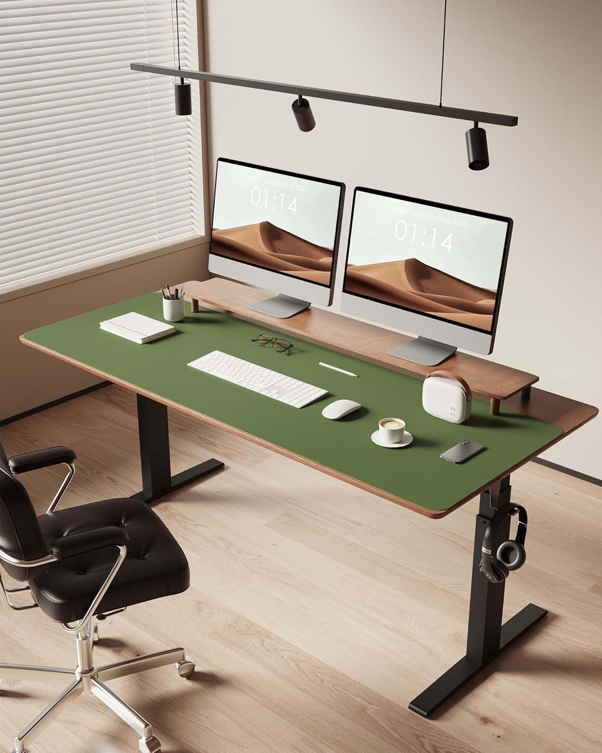 YSAGi Leather Desk Pad Protector, Office Desk Mat, Large Mouse Pad, Non-Slip PU Leather Desk Blotter, Laptop Desk Pad, Waterproof Desk Writing Pad for Office and Home (Green, 47" x 17")