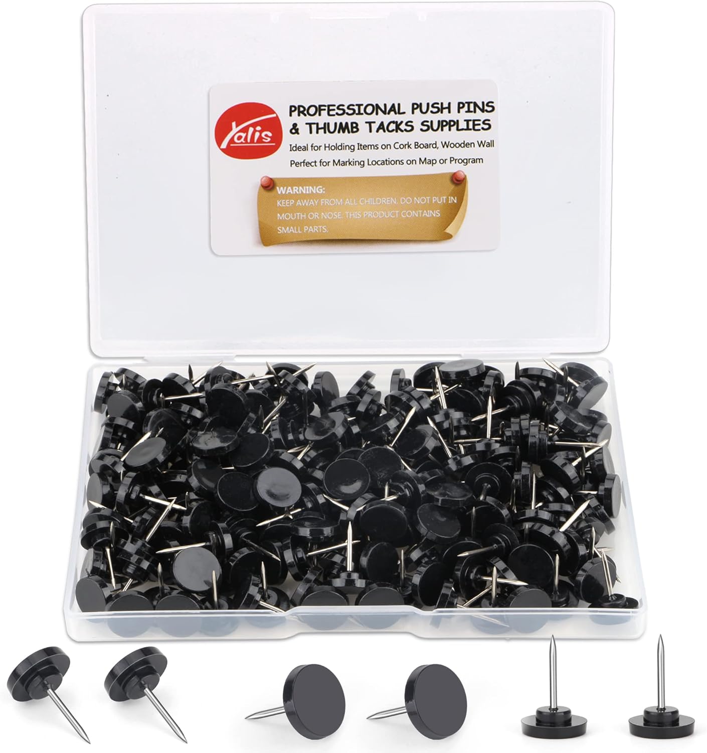 Push Pins 400-count Flat Black Thumb Tacks Steel Point and Plastic Head for Corkboard and Wooden Photo Wall