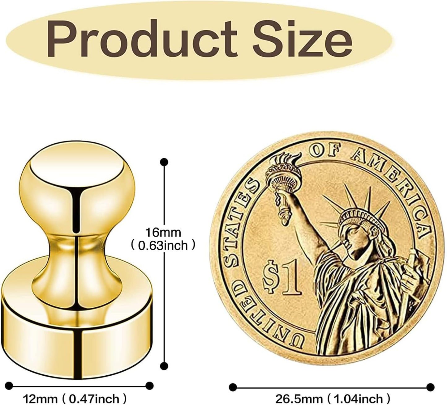 LOVIMAG Refrigerator Magnets, Fridge Magnets, Strong Whiteboard Magnets, Gold 50 Pcs Magnetic Push Pins, Strong Metal Magnets for Fridge, Whiteboard, Office, Classroom, Map, Kitchen