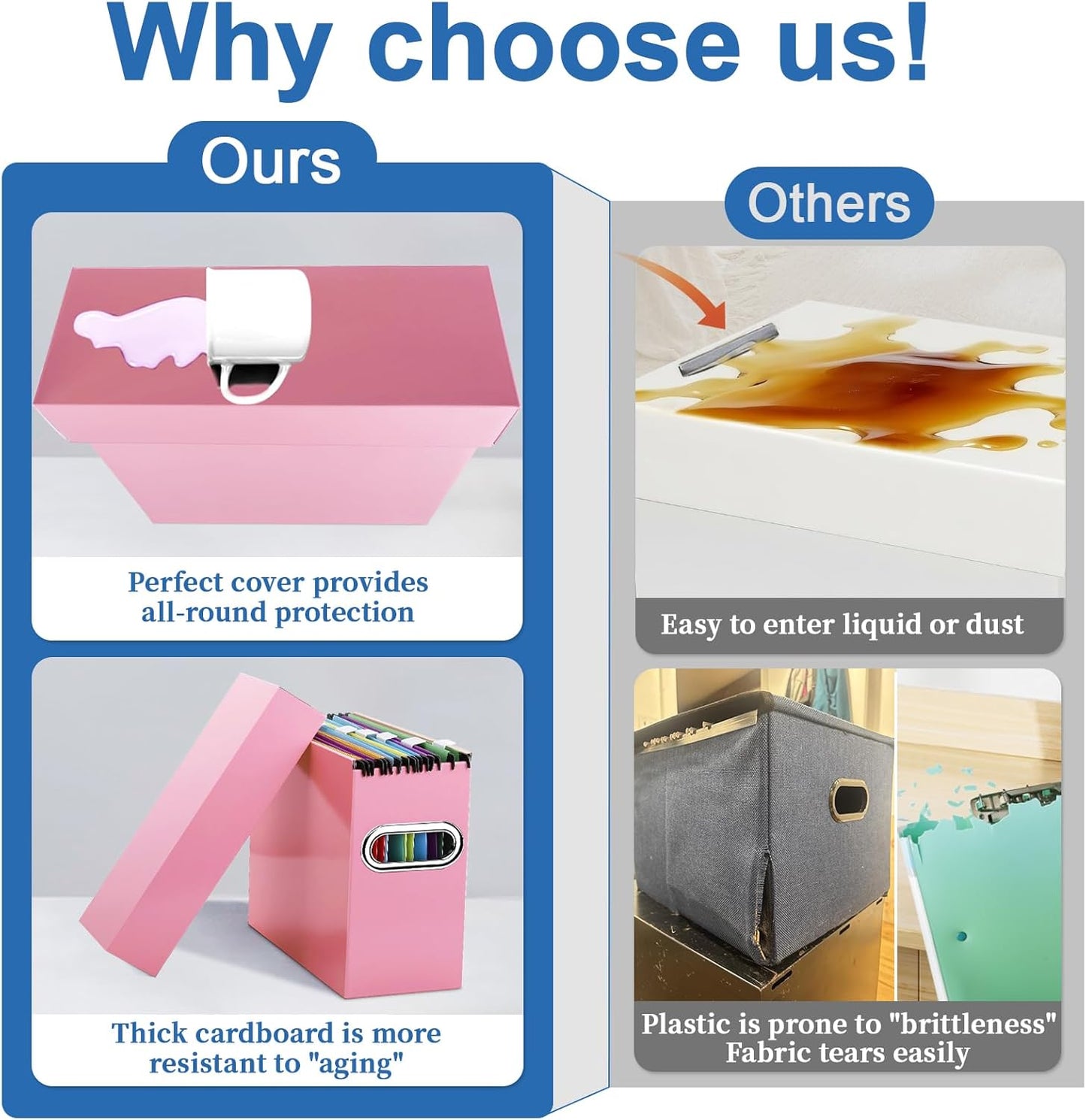 File Organizer Box with Lid, Collapsible Hanging File Folder Storage Boxes for Documents, Portable Filing Organizer for Office, Home, Classroom(Pink, 2 Pack)