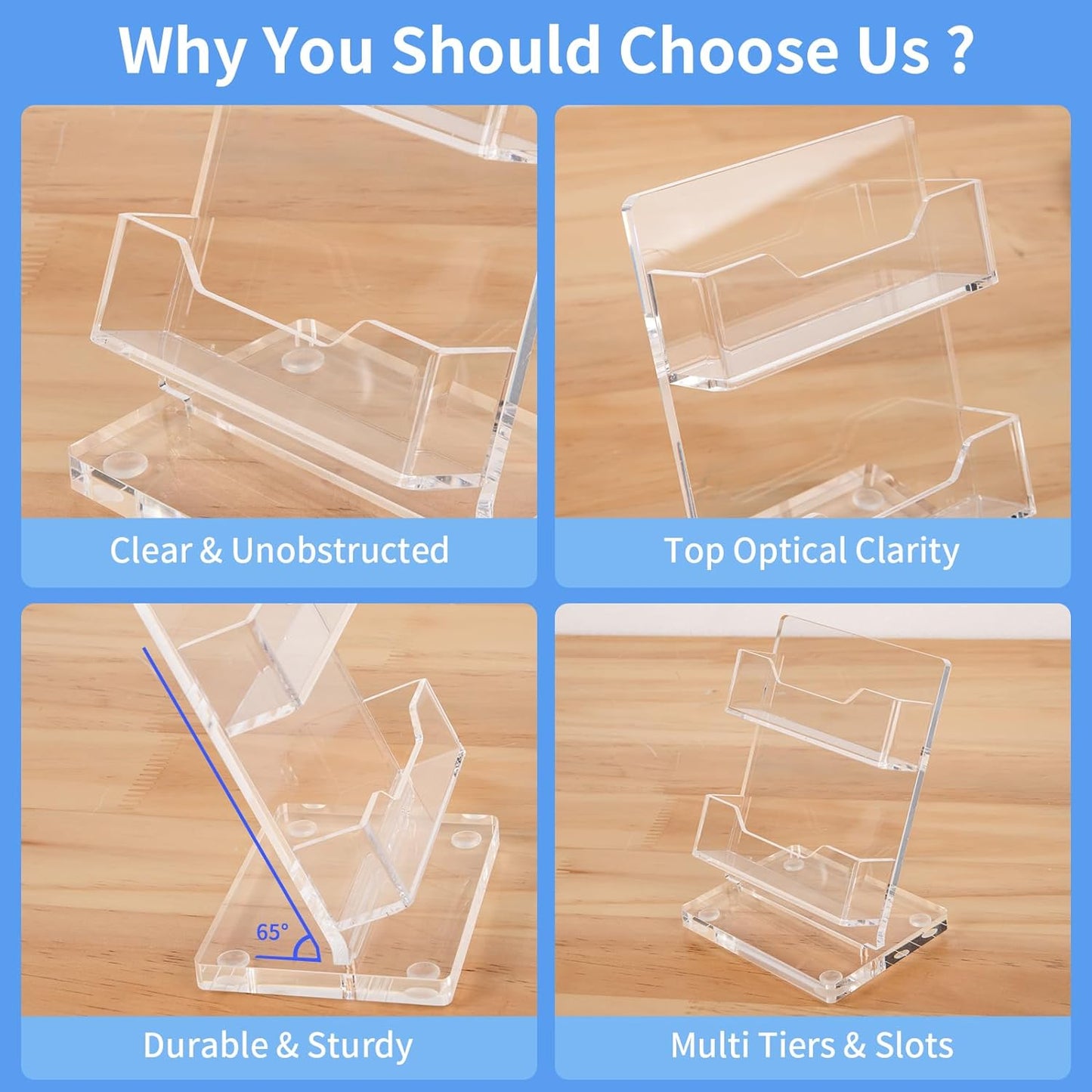 NIUBEE Acrylic Business Card Holder for Desk 2 Tier Clear Gift Card Display, Business Card Stand for Office Exhibition, 130 Cards Capacity, 2 Slots