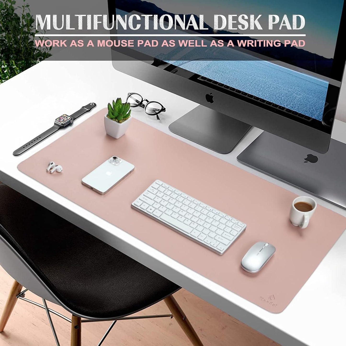 K KNODEL Large Office Leather Desk Mat, Mouse and Keyboard Pad, Computer and Laptop Mat, Desktop Protector and Cover, Writing Pad and Blotter (31.5"x15.7", Pink)