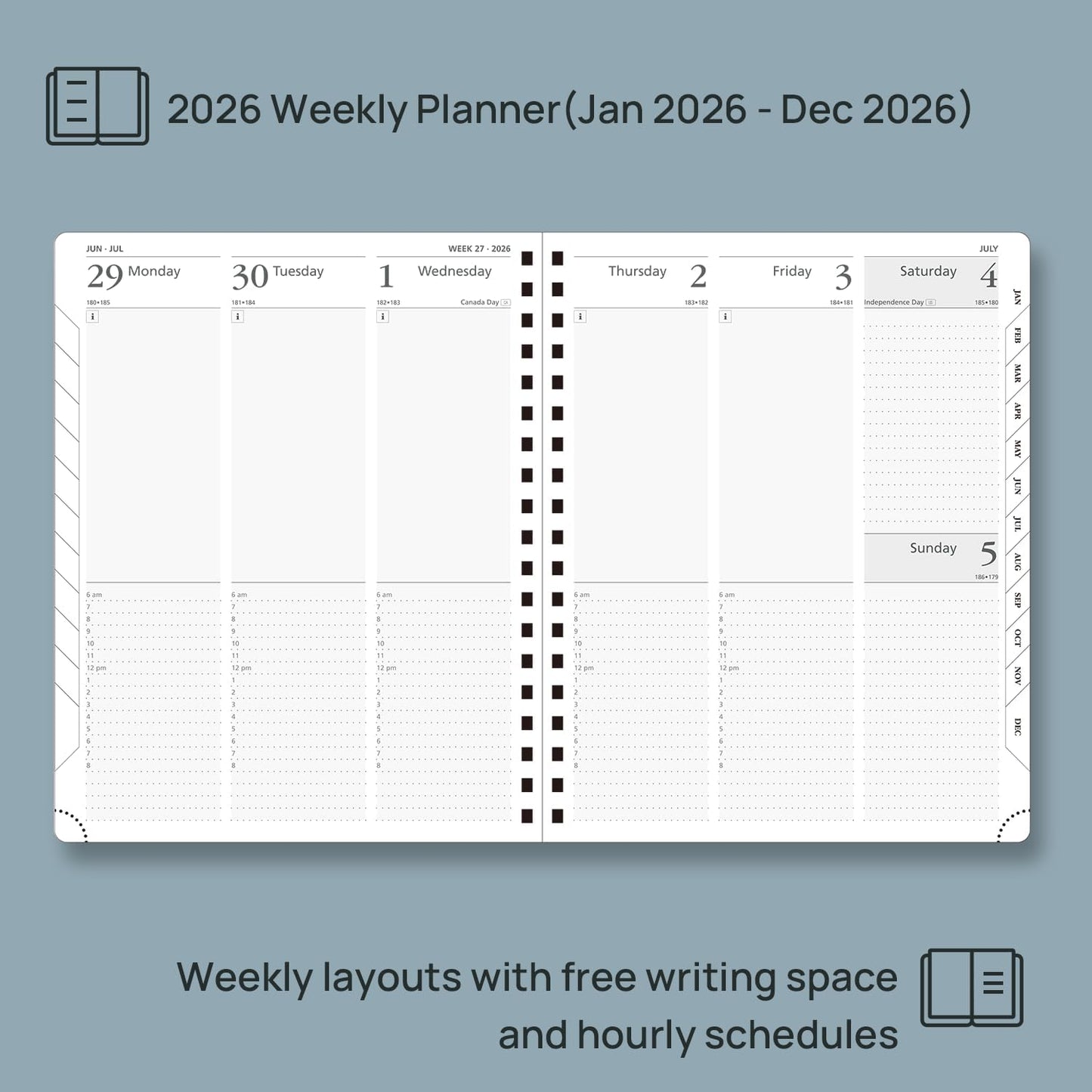 POPRUN 2026 Planner (Large Size 10'' x 8'' Wire-Bound Hard Cover) Daily Weekly and Monthly Calendar - Agenda 2026 (Jan.2026-Dec.2026) with Hourly Schedule, Monthly Tabs - Midnight Green