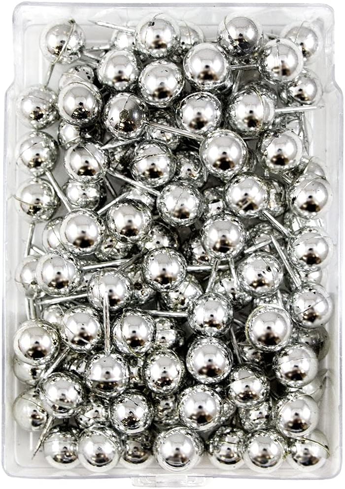 JAM PAPER Colorful Push Pins - Round Head Map Thumb Tacks - Silver PushPins - 100/Pack