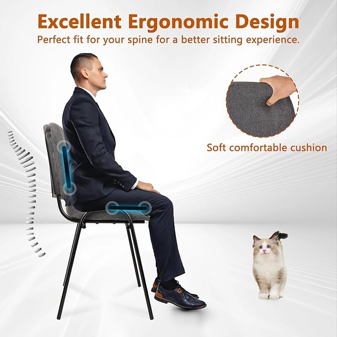 CLATINA Set of 10 Stackable Waiting Room Chairs, Armless No Wheels Reception Chair with Upholstered Seat, Guest Chairs for Conference, Breakroom, Lobby, Events, Church, School, Hall, Hotel (Grey)