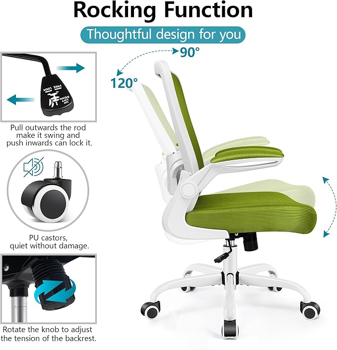 FelixKing Office Chair, Ergonomic Desk Chair Breathable Mesh Chairs with Adjustable High Back Lumbar Support Flip-up Armrests, Executive Swivel Comfy Task Computer Chairs for Home Office Avocado Green