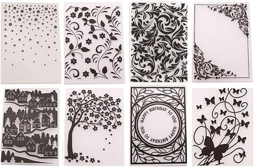 8Pcs Flower Leaf Butterfly Plastic Embossing Folder DIY Craft Template Molds Stamp Stencils Scrapbook Paper Cards Photo Album Making Tools Embossing Folders Handmade Art Craft Supplies Decorating Mold