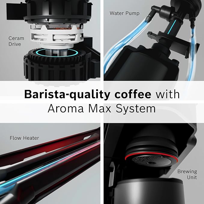 Bosch 500 Series Fully Automatic Espresso and Coffee Machine – Touch Control Panel, Milk Hose, Ceramic Grinder, Uses Beans & Ground Coffee, 9 One-Touch Drinks, in Black TPU40109