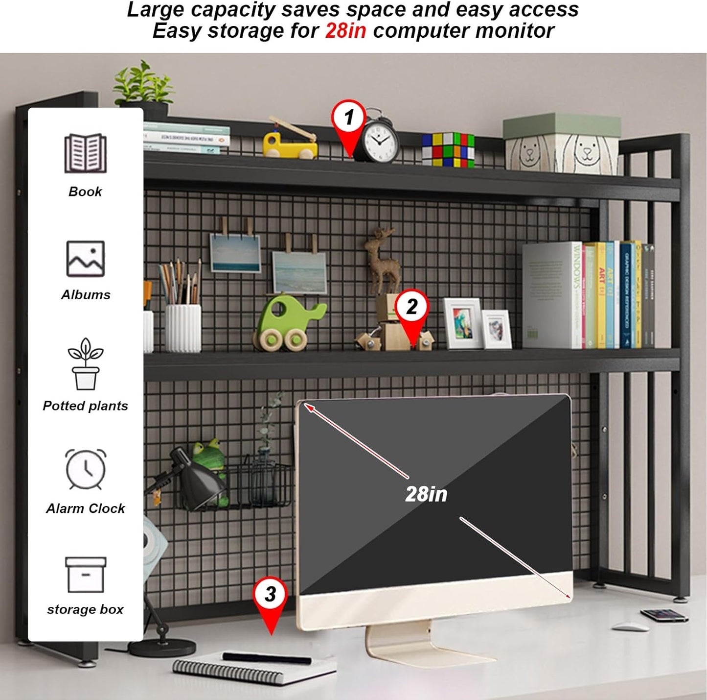 FPIGSHS Adjustable Desk Bookshelf Organizer Rack, Desktop Bookcase for Computer Desk，Office Supplies Organizers and Accessories Storage Display Shelf (E, 95cm)