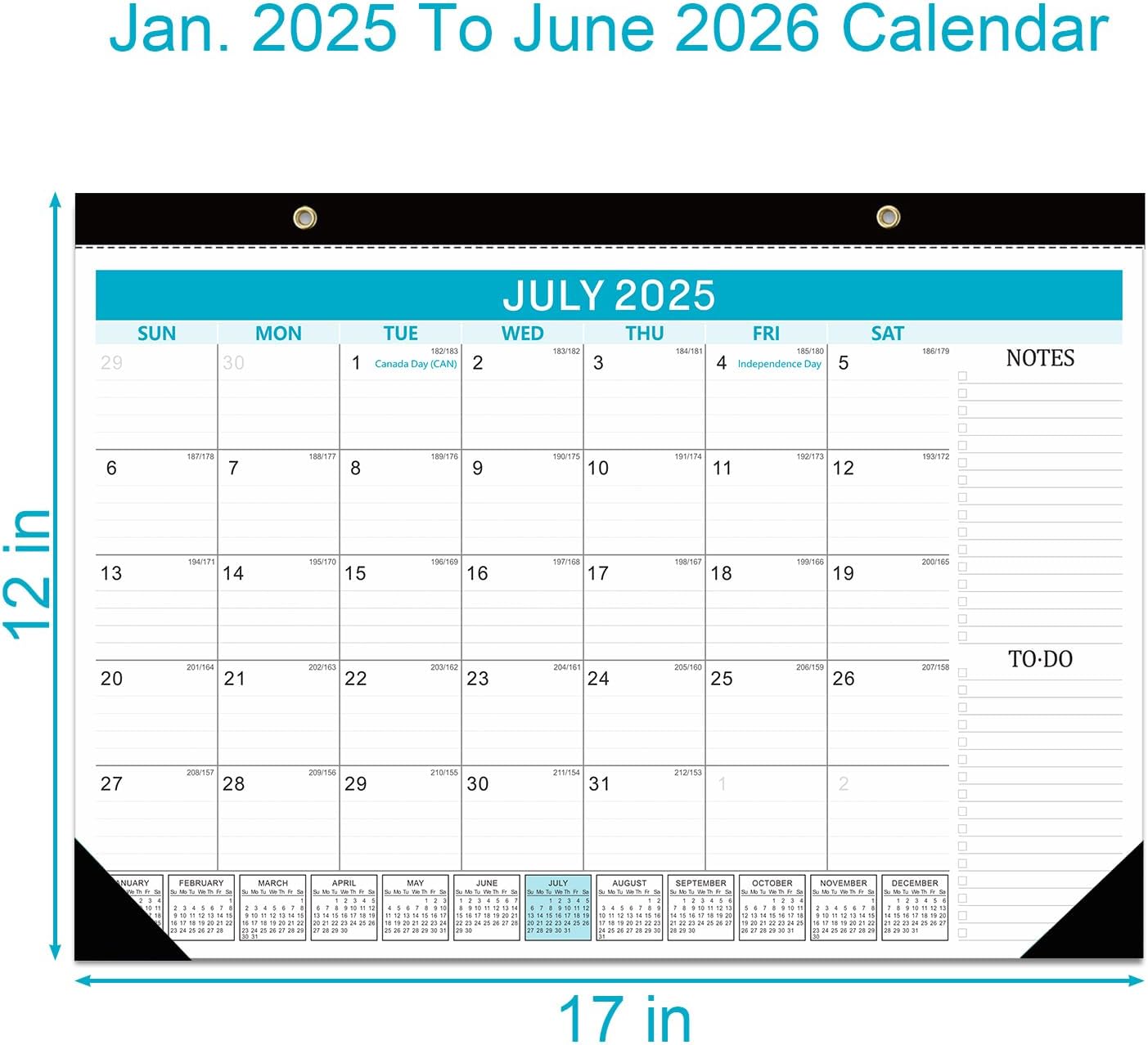 Lateefah Desk Calendar 2025-2026, Runs Jan 2025 to Jun 2026, 2025 Desk Pad Calendar with to-do List, 18 Monthly 17" x 12" Desk Calendar for School, Home or Office