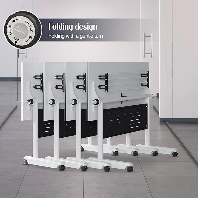 10Pack Conference Room Table, Folding Conference Table for Office Classroom, Mobile Training Tables with Casters Silent Wheels, Large Rectangular Convertible Modular Seminar Tables (L63in)