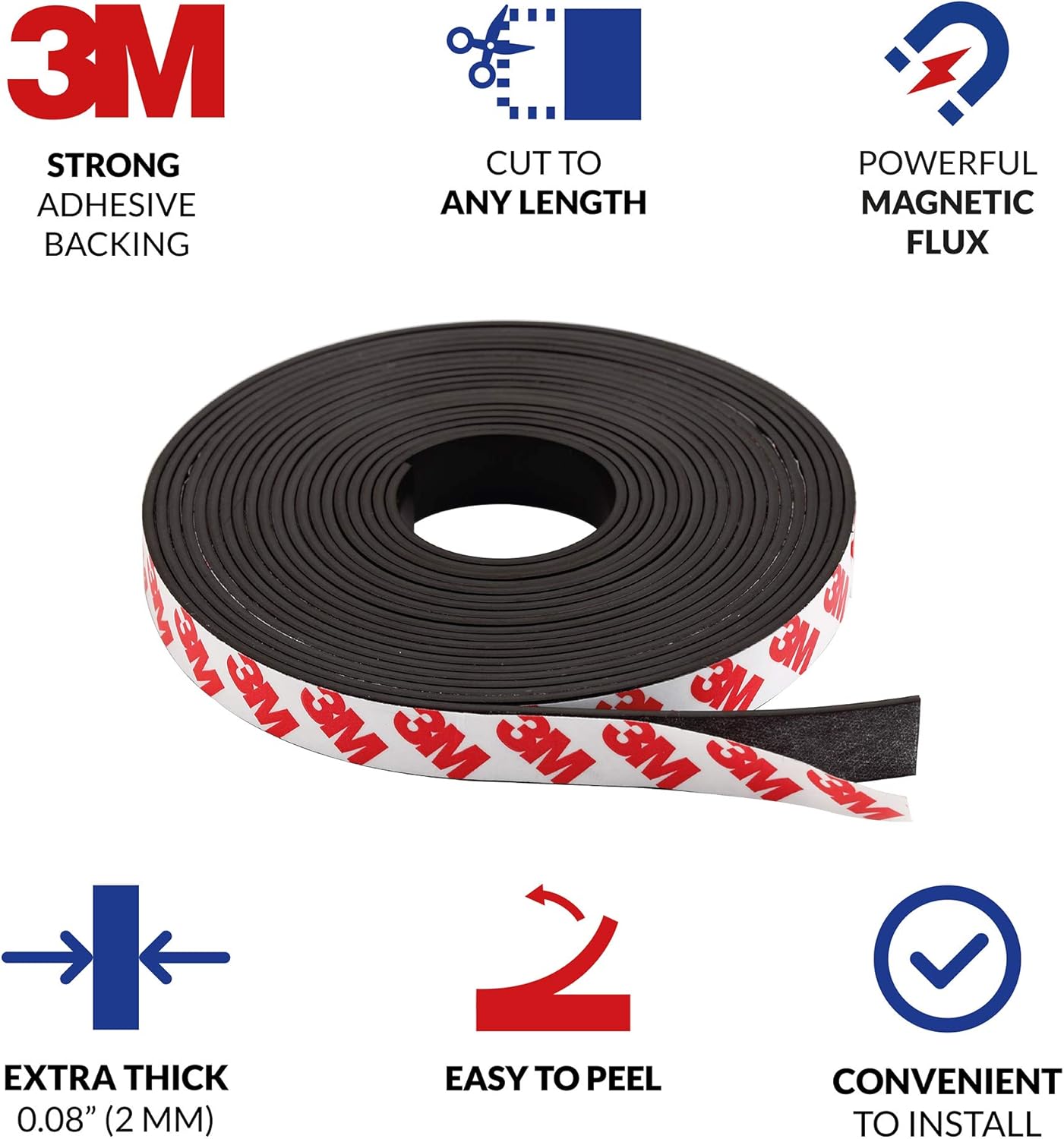 Magnetic Tape, 15 Feet Magnet Tape Roll (1/2'' Wide x 15 ft Long), with 3M Strong Adhesive Backing. Perfect for DIY, Art Projects, whiteboards & Fridge Organization