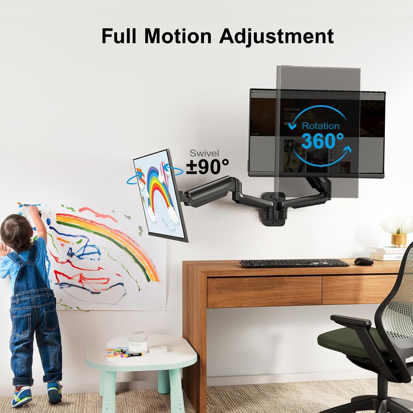 HUANUO Dual Monitor Wall Mount with Gas Spring Arms - 17-32 Inch Computer Screen Mount (4.4-17.6lbs Per Arm) - VESA 75x75/100x100 Height Adjustable Stand for Dual Monitors - Home Office Desk Setup