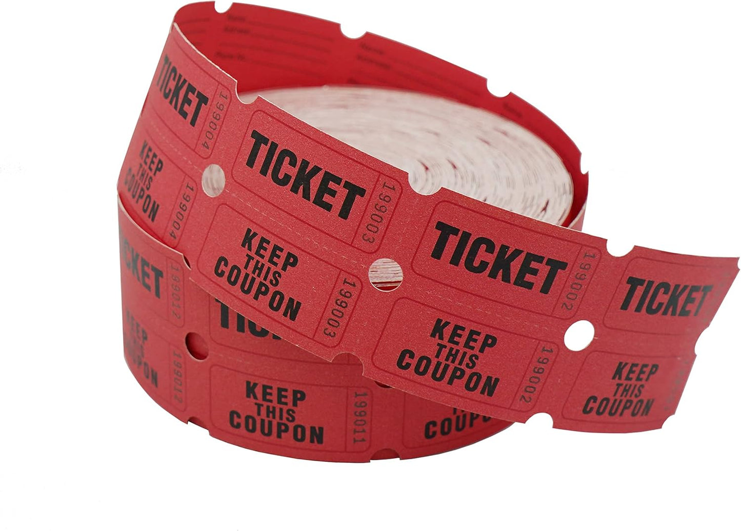 DNB 1000 Raffle Tickets - Double Roll 1000 Pairs per Roll 2 x 2 Inch 50/50 Consecutively Numbered Tickets for Entry/Events/Fundraiser/Prizes - Red