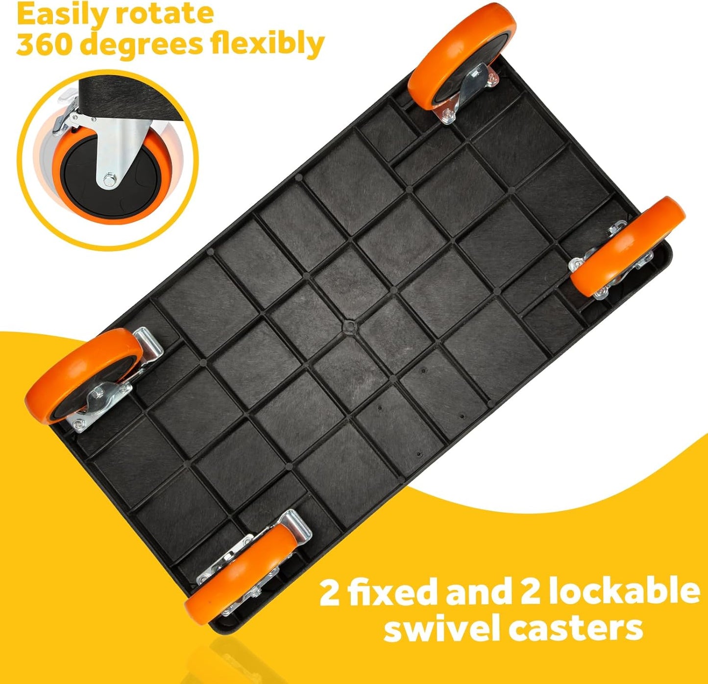 ELAFROS 2-Tier Heavy Duty Plastic Utility Cart, 34" x 17", Work Cart with Tub Storage, Deep Shelves, 2 Fixed 2 Swivel Wheels, Holds up to 550 lbs, 6" Casters, Service Cart for Warehouse