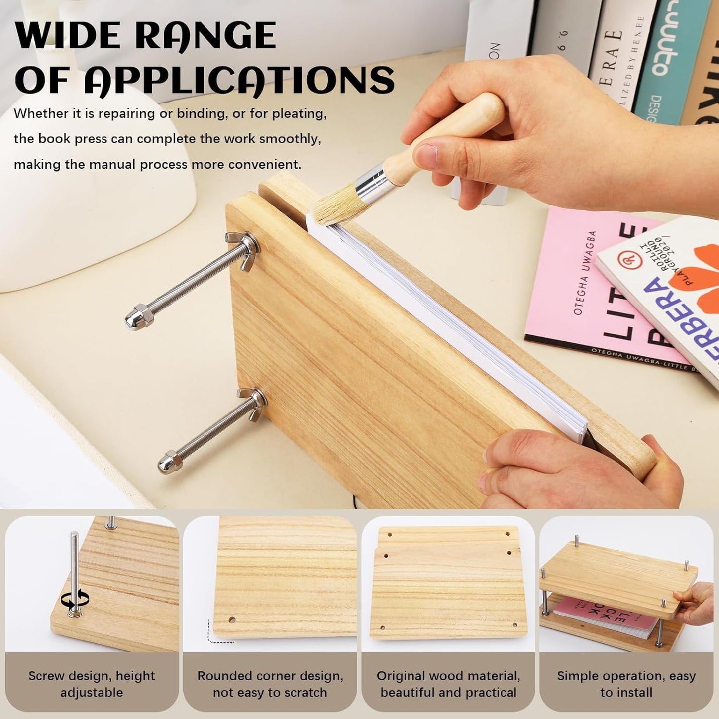 JUPEAN Book Press—7.9”x11.6” Wooden Book Binding Press Bookbinding Kit Portable and Easy Assemble Books Binding Kits for DIY Bookbinding